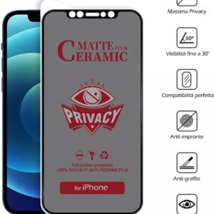 iTemizer 2x Pellicola Privacy per iPhone 15 Pro Max. Pellicola opaca per iPhone 15 Pro Max Anti-spia. Pellicola Protettiva 9H. Vetro opaco, Matte, Ceramic, Anti-impronte. Tutti i modelli. 2 PEZZI