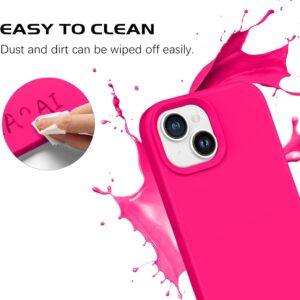 DOMAVER Silicone Liquido Cover iPhone 15, Cover di Protezione Antiurto con Fodera in Microfibra, Opaco Custodia per Telefono per iPhone 15 Anti-ingiallimento, Rosa Fluo