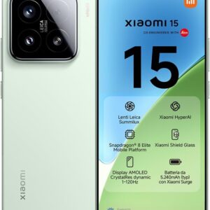 Xiaomi 15 (Smartphone), 12+256GB, Verde, Lenti Leica Summilux, Fotocamera principale Leica da 50MP, Batteria da 5.240mAh, Ricarica HyperCharge da 90W, HyperAI (Caricabatterie non incluso)