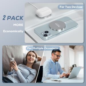 2 Pezzi Caricatore Wireless per iPhone, 15W Caricabatterie Mag Safe con Ricarica Rapida, Portatile Senza Fili Magnetico Charger compatibile iPhone 16/15/14/13/12 e Airpods 2/3/Pro/Pro2(Bianco)