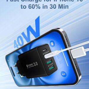 Caricatore USB C, 40W 4-Porte Rapido Presa USB Multiplo Alimentatore Carica per iPhone 16 15 14 13 12 11 Pro Max Plus,Samsung, iPad, Fast Charger USBC Caricabatterie Spina Power Adattatore