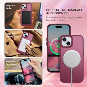 GaoBao Cover Magnetica per iPhone 15, [Compatibile con MagSafe] Custodia Traslucida Opaca Protettiva Sottile Antiurto Retro Resistente Anti-Scivolo Case per iPhone 15, Bordeaux