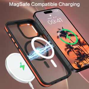 GUAGUA Cover Magnetico per iPhone 15 Pro Max, Custodia Compatibile con MagSafe, Opoco Protettivo Case per Signore Sottile Anti-Graffio Glassato Traslucido Antiurto 6,7 Pollici, Arancione