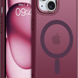 GaoBao Cover Magnetica per iPhone 15, [Compatibile con MagSafe] Custodia Traslucida Opaca Protettiva Sottile Antiurto Retro Resistente Anti-Scivolo Case per iPhone 15, Bordeaux