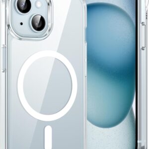 Opkiegrn Cover Magnetica Compatibile con iPhone 13 iPhone 15 iPhone 14 Custodia Trasparente Hard PC Anti-Graffio Antiurto Case con Paraurti in TPU Flessibile Morbido, Transparente