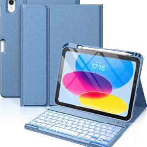 Vobafe Cover iPad 10 Generazione con Tastiera iPad A16 11 Generation (11/10.9 Pollici, 2025/2022), Italiano QWERTY con 7 Colori Illuminato, Senza Fili Staccabile Custodia con Portapenna, Blu