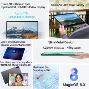 HONOR Pad X8A 4GB 128GB, Espandibile fino a 1TB, WIFI Tablet, 11 Pollici 90Hz Display, Snapdragon 680, 4 Altoparlanti, 8300mAh Batteria, Corpo in Metallo, Android 14, Google Service, Grigio