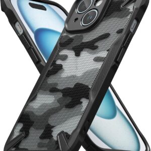 Ringke Fusion-X Compatibile con Cover iPhone 15, Custodia Antiurto Militare Robusta Paraurti Robusta Protettiva Avanzata con Protezione Fotocamera – Camo Black