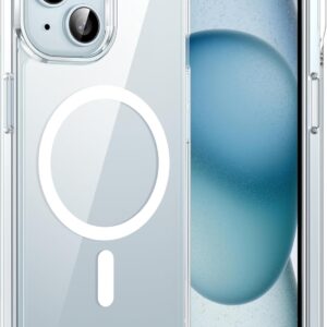 Opkiegrn Cover Magnetica Compatibile con iPhone 13 iPhone 15 iPhone 14 Custodia Trasparente Hard PC Anti-Graffio Antiurto Case con Paraurti in TPU Flessibile Morbido, Transparente