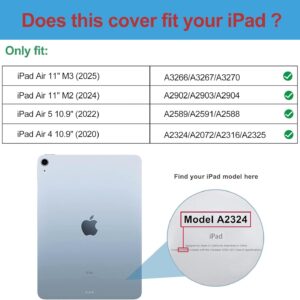 ProCase Cover iPad Air 11 Pollici M3/M2 2025/2024, Custodia iPad Air 5a 4a Gen (10,9 Pollici Modello 2022/2020), Supporta Ricarica di Pencil 2 Smart Cover Leggero Auto Svegliati/Sonno -Blu Marino