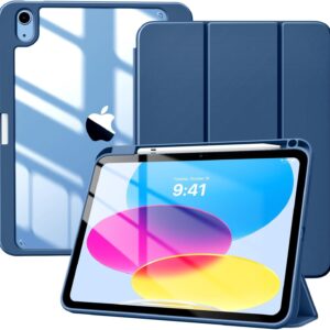 TiMOVO Cover per iPad A16 11 Generazione 11 Pollici 2025, iPad 10 Generazione 2022 10,9 Pollici con Portapenne, Custodia con Trasparente, Funzione di Auto Sveglia/Sonno, Grigio Blu