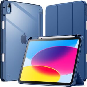 JETech Custodia per iPad (A16) 11a/10a Generazione (2025/2022) con Portapenne, Posteriore Chiaro Trasparente Supporto Sottile per Tablet Cover Antiurto (Navy)