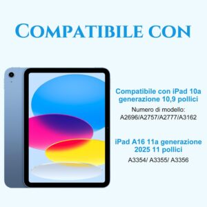 CC Store Cover con Tastiera per iPad A16 11 Generation 2025/10 Generazione 2022, Italiano QWERTY Tastiera per ipad 11Gen 11pollici/ipad 10Gen 10.9″, con Senza fili Staccabile Custodia con Portapenna