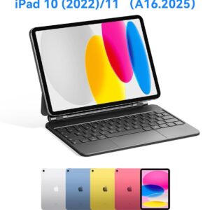 HOU Tastiera per iPad 10/11 Generation(2022,2025 A16),Supporto Magnetico,Trackpad Muti-Touch,Retroilluminazione a 7 Colori iPad 10 Generation 2022 Cover Protettiva con Tastiera,Layout italiano,Bianco