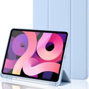 Custodia Cover per iPad (A16) 11 Generazione 11 Pollici 2025/iPad 10 Generazione 2022 iPad 10,9″ con portapenne, Cover Tablet Sottile con Retro in Morbido TPU con Auto Svegliati/Sonno, Azzurro