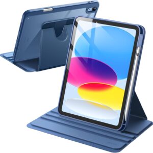 JETech Custodia Rotante per iPad (A16) 11a/10a Generazione (2025/2022) con Portapenne, Protezione con Rotazione a 360 Gradi Supporto Cover Chiaro Retro (Navy)