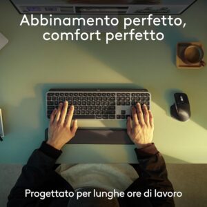 Logitech MX Keys S Combo for Mac, tastiera retroillumination eye mouse wireless a scorrimento con supporto per i polsi, Bluetooth USB-C per MacBook Pro, Macbook Air, iMac, iPad, QWERTY US INT’L-Grigio