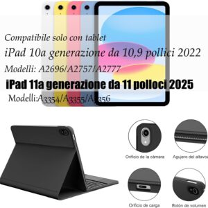Custodia con Tastiera iPad 11 Generazione A16 2025, Slim Cover con Bluetooth Italiano QWERTY Tastiera per iPad 10 Generazione 10.9” 2022 (blu)