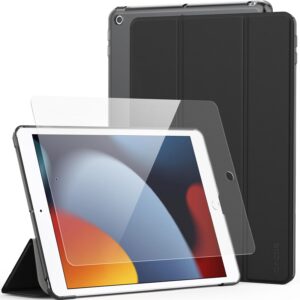 CACOE Cover Custodia Compatibile con iPad 9a Generazione 2021/iPad 8a Gen 2020/iPad 7a Gen 2019, Ultra Sottile in Pelle con Vetro Temperato Ultra Sottile, Nero