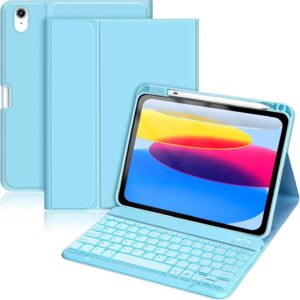 Tastiera iPad 10 Generazione 10,9 Pollici 2022 / iPad A16 11 Pollici 2025 – Cover con Tastiera Retroilluminata 7 Colori, Custodia Staccabile Wireless con Portapenna, Azzurro