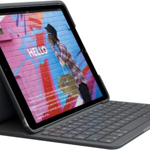 Logitech Slim Folio per iPad (7ª, 8ª e 9ª generazione) Custodia con tastiera wireless integrata, Layout Spagnolo ‎QWERTY – Grafite