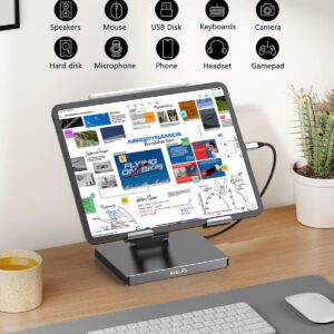 iPad Pro USB C Hub Stand, Adapter for iPad Pro M4 M2 M1 13 12.9 11 Inch iPad Air Docking Station Foldable 4K 60Hz HDMI, PD Charging, SD/TF Card Reader, 3 USB 3.0, 3.5mm Audio, iPad Dock Accessories
