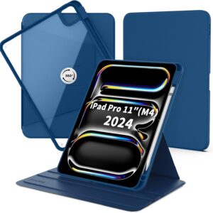 CACOE Cover Custodia Compatibile con iPad Pro M4 2024 11 Pollici con Portapenne Protezione con Rotazione a 360 Gradi Supporto Cover Chiaro Retro,Mare Blu