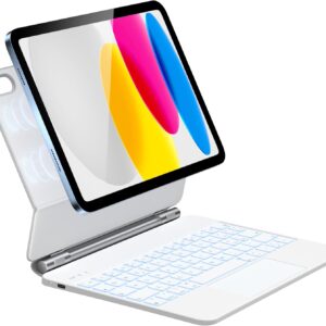 HOU Tastiera per iPad 10/11 Generation(2022,2025 A16),Supporto Magnetico,Trackpad Muti-Touch,Retroilluminazione a 7 Colori iPad 10 Generation 2022 Cover Protettiva con Tastiera,Layout italiano,Bianco