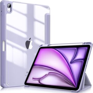 FINTIE Custodia per iPad Air 11 Pollici M3/M2 (2025/2024), iPad Air 5a/4a Gen 10,9″ (2022/2020) con Portapenne – Sottile Leggero Trasparente Cover Posteriore con Bordo in TPU Morbido, Lilla Viola