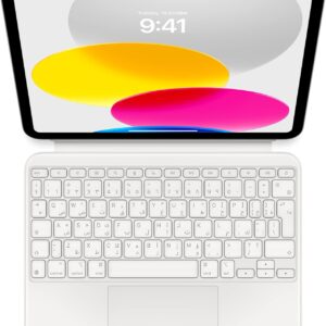 Apple Magic Keyboard Folio: tastiera e custodia per iPad (A16) e iPad (10ª generazione), design in due pezzi con tastiera staccabile e custodia che si aggancia magneticamente, Arabo – Bianca