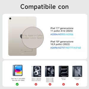 HOU Tastiera Bluetooth per iPad 11a Generazione 2025 (A16) e 10a Generazione 2022, Custodia in Ecopelle con Tastiera, Angolo Ergonomico, Disposizione ltaliana, Blu
