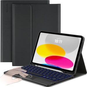 CACOE Cover con Tastiera iPad 11 Generazione (A16) 2025 11″ / 10 Generazione 2022 10.9” con Touchpad [Italiano] Wireless Staccabile, Custodia con Tastiera Illuminazione a 7 Colori, Nero