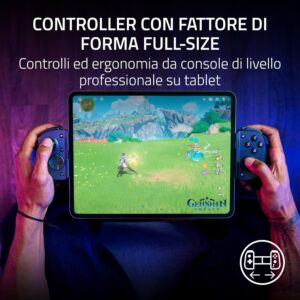 Razer Kishi V3 Pro XL – Controller da gaming USB Type C per tablet full-size – iPad e tablet Android fino a 13″ – Plug-and-Play – TMR Stick analogico (Sensa HD haptics, app Nexus) Nero