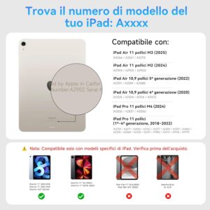 HOU Custodia con Tastiera per iPad Air 11 pollici (M3/M2) e iPad Air 5a/4a generazione e iPad Pro 11 pollici (M4/4a/3a/2a/1a generazione) – Leggera e portatile, Pelle spaziale, Rinforzo angolare