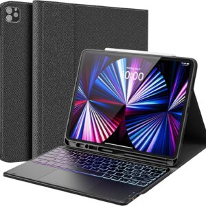 Earto Tastiera iPad Air 13 (M2,2024/M3,2025), Tastiera per iPad Pro 12,9, 3 Zone 7 Colori Retroilluminate, Smart Trackpad, 2 Canali BT, Magnético Tastiera per iPad Pro 12,9 (6/5/4/3 Gen), Nero