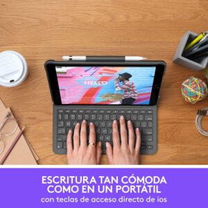 Logitech Slim Folio per iPad (7ª, 8ª e 9ª generazione) Custodia con tastiera wireless integrata, Layout Spagnolo ‎QWERTY – Grafite