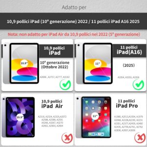 CACOE Cover con Tastiera iPad 11 Generazione (A16) 2025 11″ / 10 Generazione 2022 10.9” con Touchpad [Italiano] Wireless Staccabile, Custodia con Tastiera Illuminazione a 7 Colori, Nero