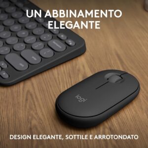 Logitech Pebble 2 Combo, kit tastiera e mouse wireless discreto, portatile e personalizzabile, Logi Bolt, Bluetooth, Easy-Switch per Windows, macOS, iPadOS, Chrome – Layout Italiano QWERTY, Grafite