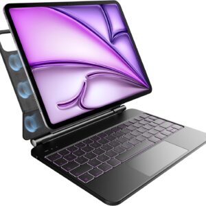 pankeybd Tastiera per iPad Air 13 pollici (M3 2025 e M2 2024) e iPad Pro 12,9 pollici 6ª, 5ª, 4ª, 3ª generazione, retroilluminazione a 7 colori, trackpad multi-touch, design magnetico fluttuante,Nero