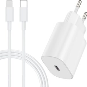 Caricatore veloce iPhone, caricabatteria USB C da 20W con cavo di ricarica iPhone 2M, adattatore di alimentazione con cavo Lightning da 2m per Apple iPhone 14 Pro Max/13 Pro/12/11/X/XR/XS/8/Mini/iPad