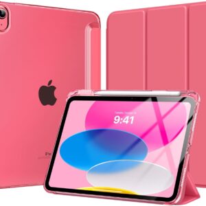MoKo Custodia per iPad 11 Pollici (A16) 11a Generazione, iPad 10a Gen 10,9″ 2022 con Portapenna, iPad 10a Gen Cover Trifold Sottile e Leggera con Retro in PC Rigido Traslucido, Anguria Rosa