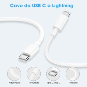 Cavo For IPhone USB C Lightning,Cavo Di Ricarica Rapida,2 Pezzi 1m+2m Cavetto USB C Lightning For IPhone 14/Pro/Max/13/13Pro/Max/12/Pro/Max/Mini/11/Pro/Max/Se/Xs Max/Xs/Xr/X/8/Plus/7/Plus/6/Plus/Ipad