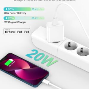 Caricatore iPhone Originale Apple MFi, 20W Caricabatterie iPhone Caricatore Rapido USB C Alimentatore iPhone Presa USB C Spinotto con 2M Cavo Ricarica Rapida per iPhone 14 13 12 11 Pro Max/Mini/XS/X/8
