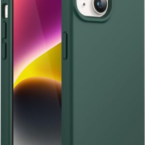 JETech Cover Silicone per iPhone 14 6,1 Pollici, Protettiva per Tutto il Corpo Morbida al Tatto, Custodia Antiurto con Fodera in Microfibra (Verde Notte)
