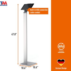 Durable 893223 Tablet Holder Floor, Porta Tablet da Pavimento, Sistema Antitaccheggio, Braccio Inclinabile, Scanalatura Passacavo, 270x1215x270 mm, Argento