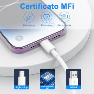 Cavo For IPhone Originale For Apple Certificato MFi,Cavetto USB Lightning Ricarica 2Pezzi 1M+1M For iPhone 14 Pro Max/13/12/11/XR/XS/X 8/7/6s/6/5/Plus/SE/SE 2/iPad Mini 4 caricatore cavi
