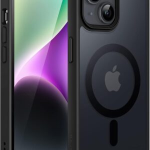 JETech Cover Magnetica per iPhone 14 6,1 Pollici Compatibile con MagSafe, Custodia Traslucida Opaca Posteriore Sottile Antiurto (Nero)