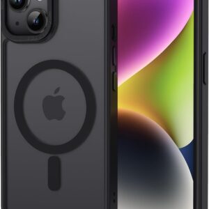 XTCASE Cover Magnetica per iPhone 14 [Compatibile con MagSafe], Custodia Traslucida Opaca Posteriore Resistente ai graffi TPU Bumper Antiurto Sottile Protettiva Case, Nero