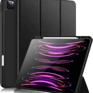 Vobafe Custodia Compatibile con Cover iPad PRO 12.9 6a/5a/4a/3a Generazione, Cover Posteriore Flessibile in TPU con Portamatite per iPad PRO 12.9 2022/2021/2020/2018, Nero