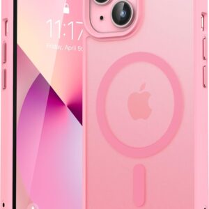 Natiiozie Magnetica Cover per iPhone 13/iPhone 14 Compatibile con MagSafe Custodia Traslucida Opaca Posteriore, Antiurto Anti-impronta Resistente ai Graffi Protettiva Case,Rosa